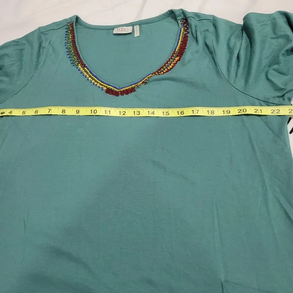 LOGO Lori Goldstein Women's Green Knit Pocket Beaded Tunic Top Blouse Boho 1X - Picture 7 of 11